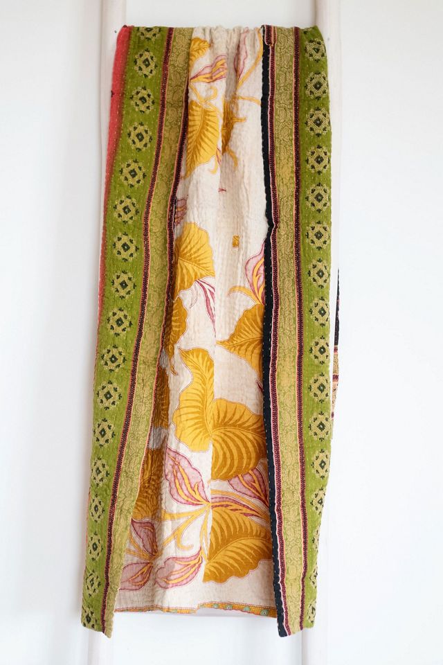 Roan Iris One-of-a-kind Kantha Quilted Throw Blanket No. 07398