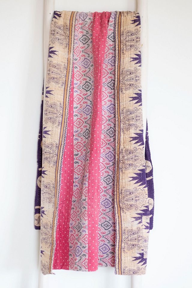 Roan Iris One-of-a-kind Kantha Quilted Throw Blanket No. 07405 #1