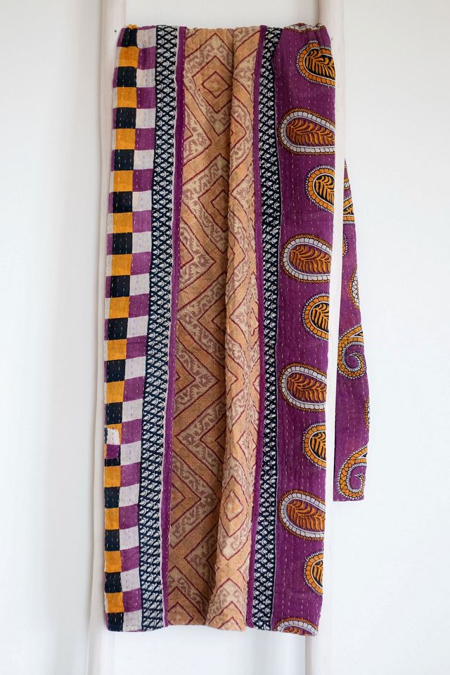 Roan Iris One-of-a-kind Kantha Quilted Throw Blanket No. 07417