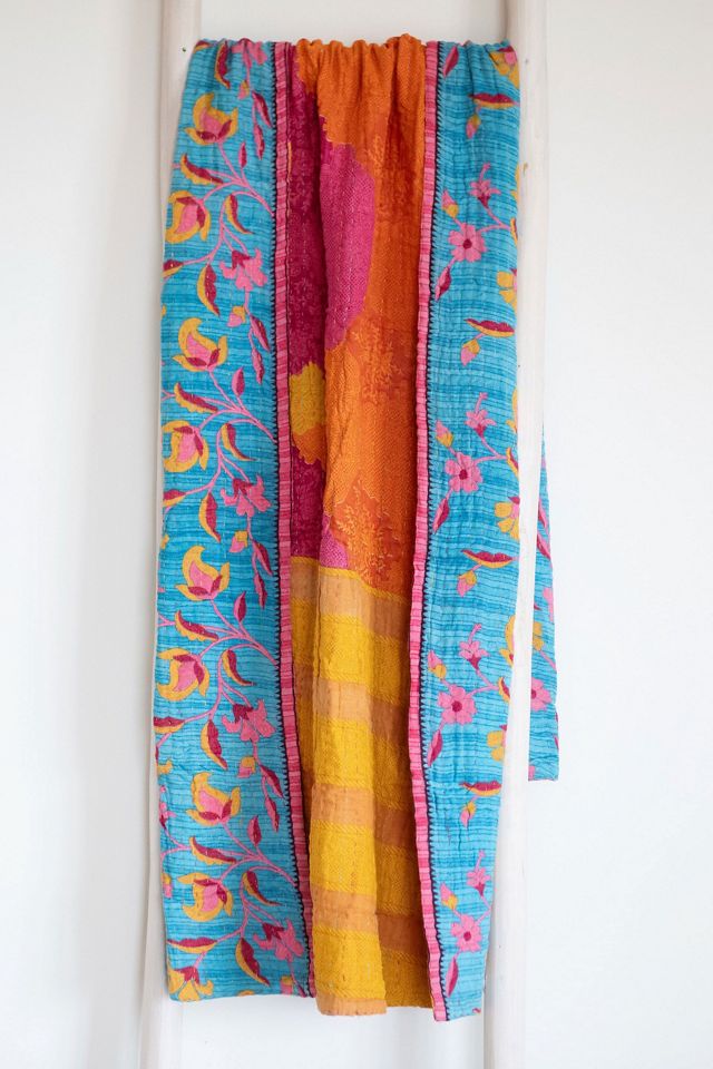 Roan Iris One-of-a-kind Kantha Quilted Throw Blanket No. 07418 #1