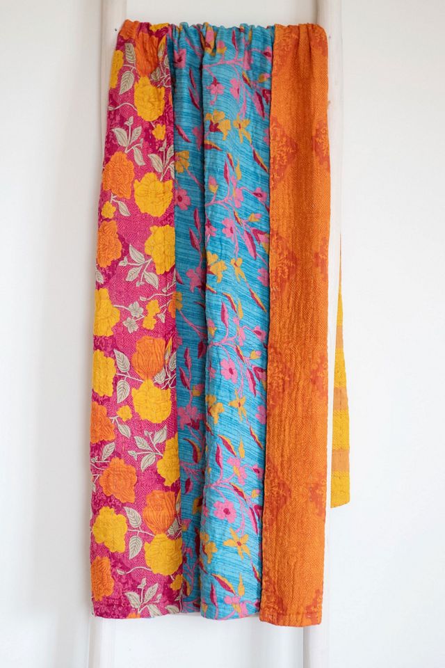 Roan Iris One-of-a-kind Kantha Quilted Throw Blanket No. 07418