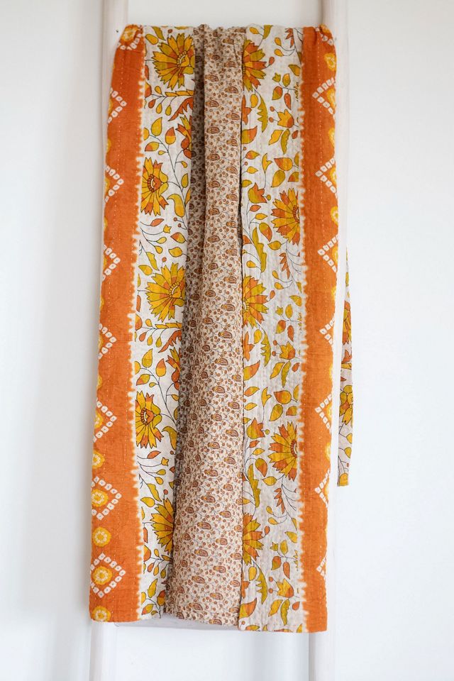 Roan Iris One-of-a-kind Kantha Quilted Throw Blanket No. 07419