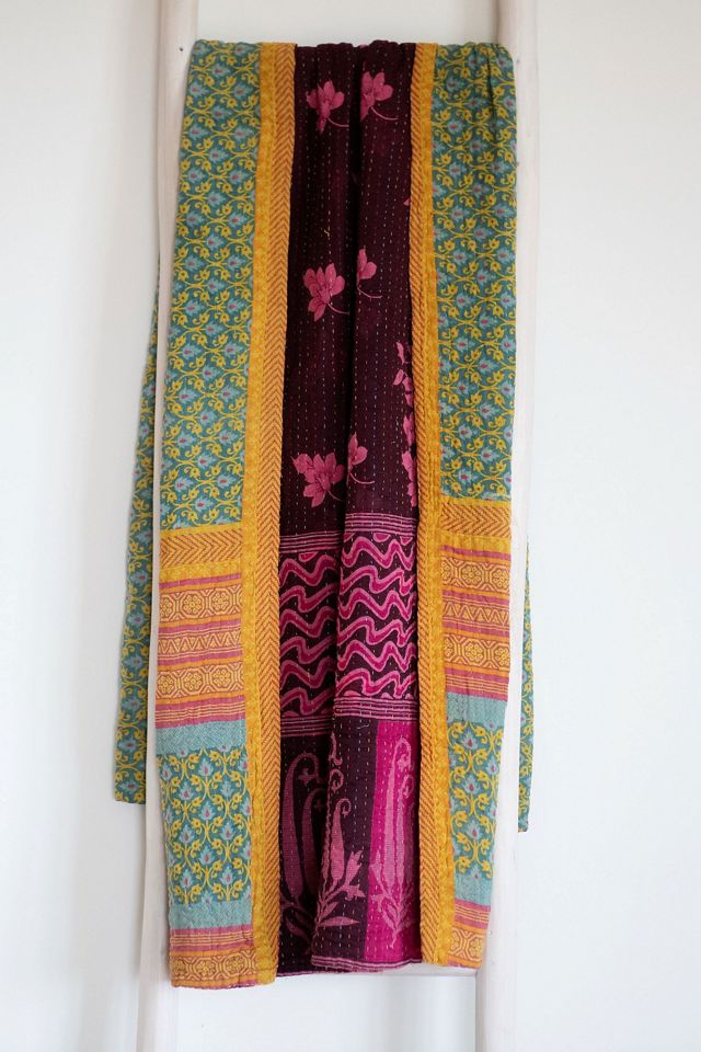 Roan Iris One-of-a-kind Kantha Quilted Throw Blanket No. 07425 #1