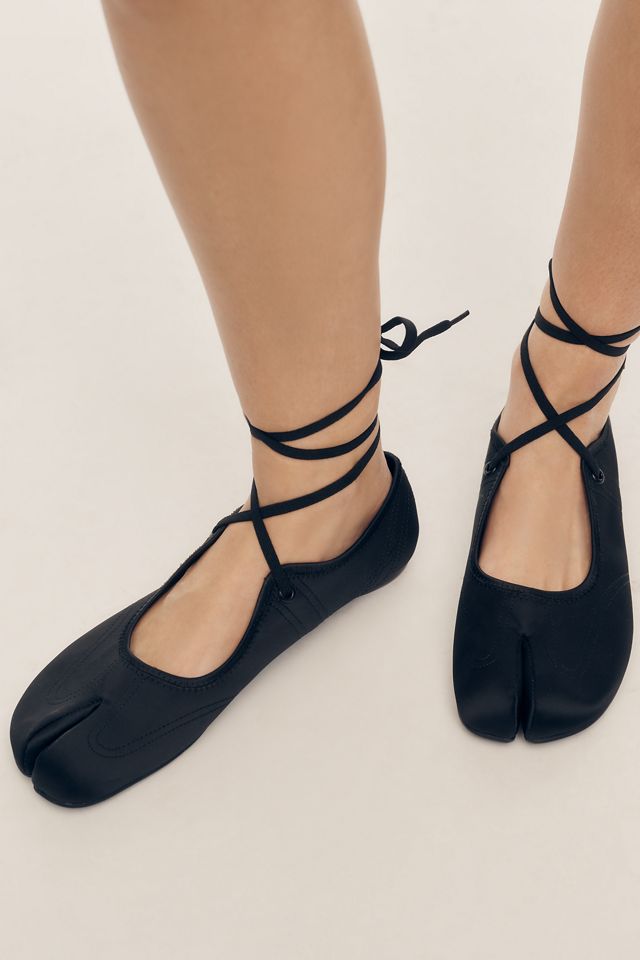 Jeffrey Campbell Saturna Satin Split-Toe Lace-Up Flats | Anthropologie