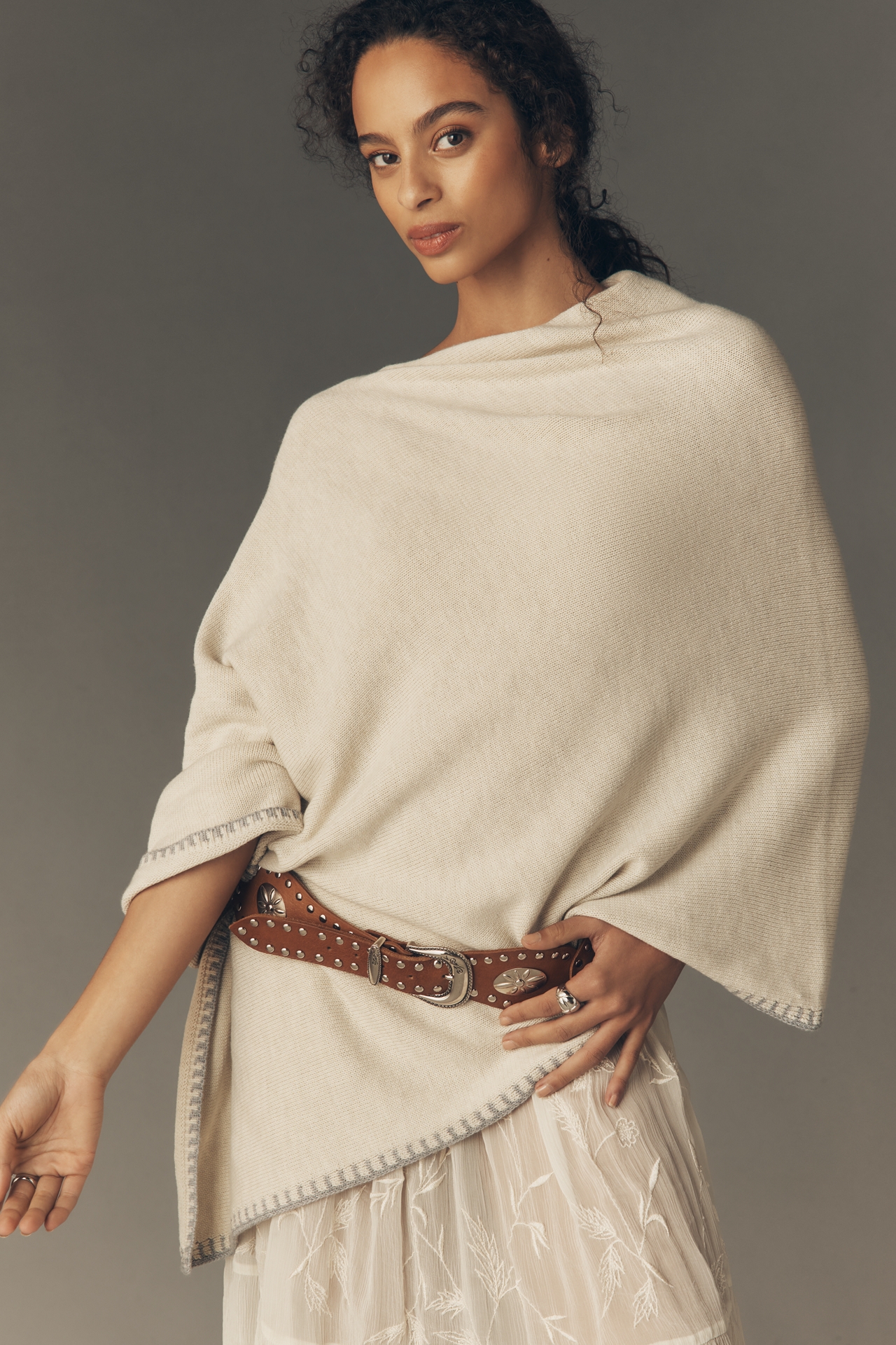 Flat White Whipstitch Poncho