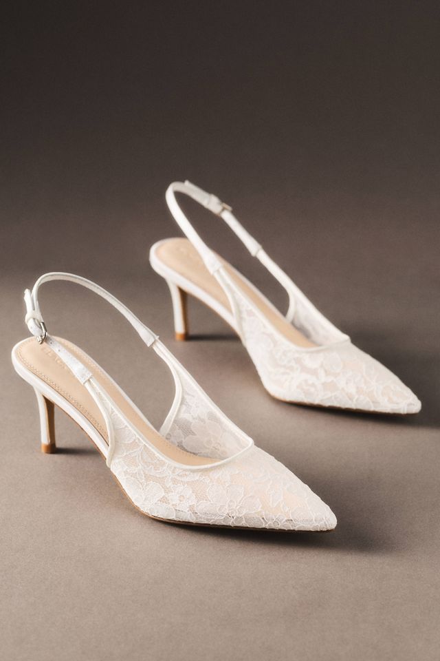 Black Suede Studio Maise Lace Pointed-Toe Slingback Heels
