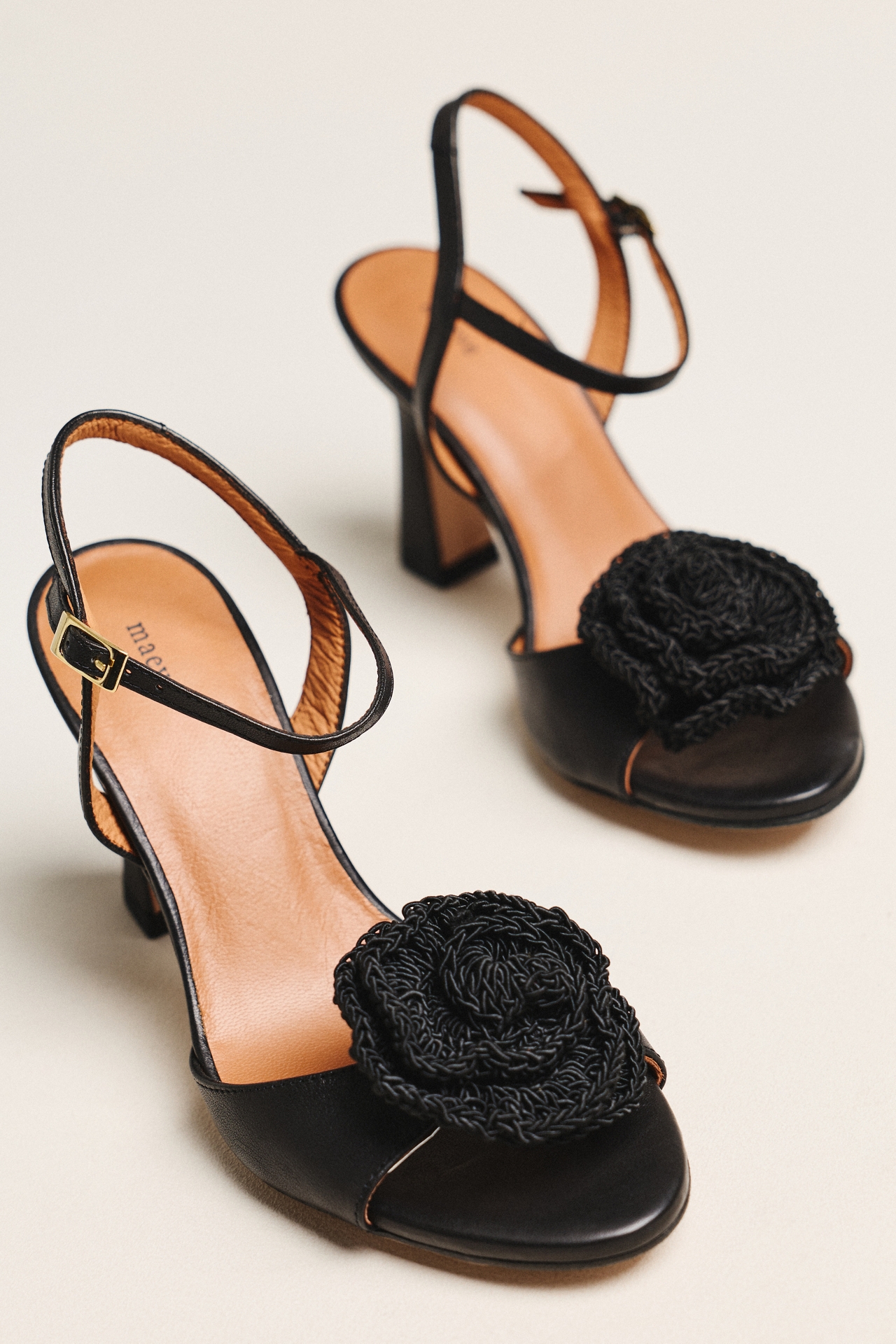 Maeve Crochet Flower Open-Toe Heels