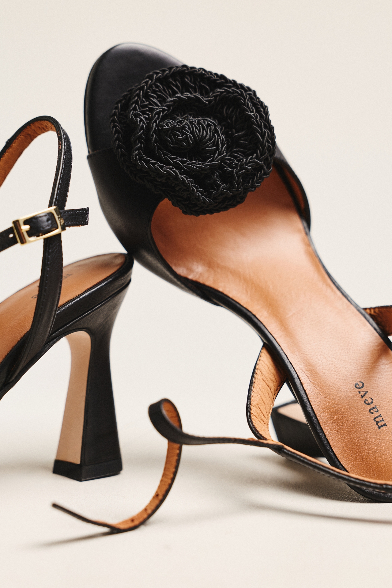 Maeve Crochet Flower Open-Toe Heels