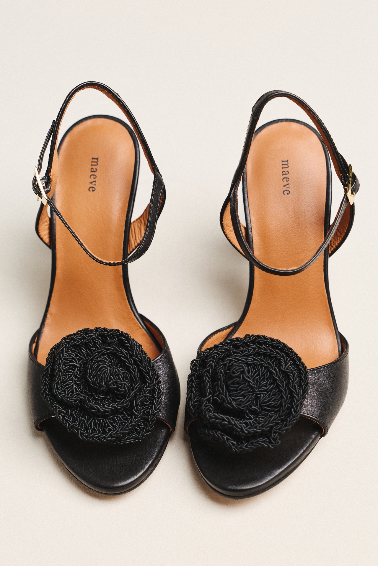 Maeve Crochet Flower Open-Toe Heels