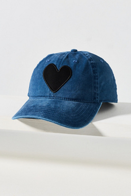 Kerri Rosenthal Denim Heart Baseball Cap In Blue