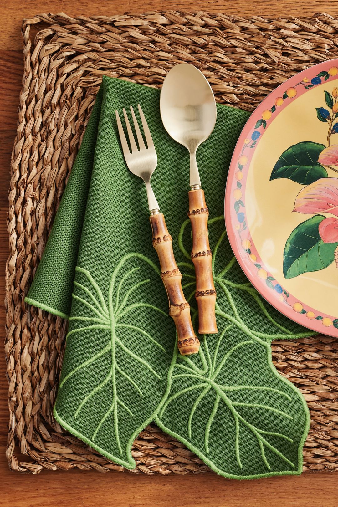 Farm Rio x Anthropologie Embroidered Napkin, Set of 2 - Palm Leaves, Set Of 2