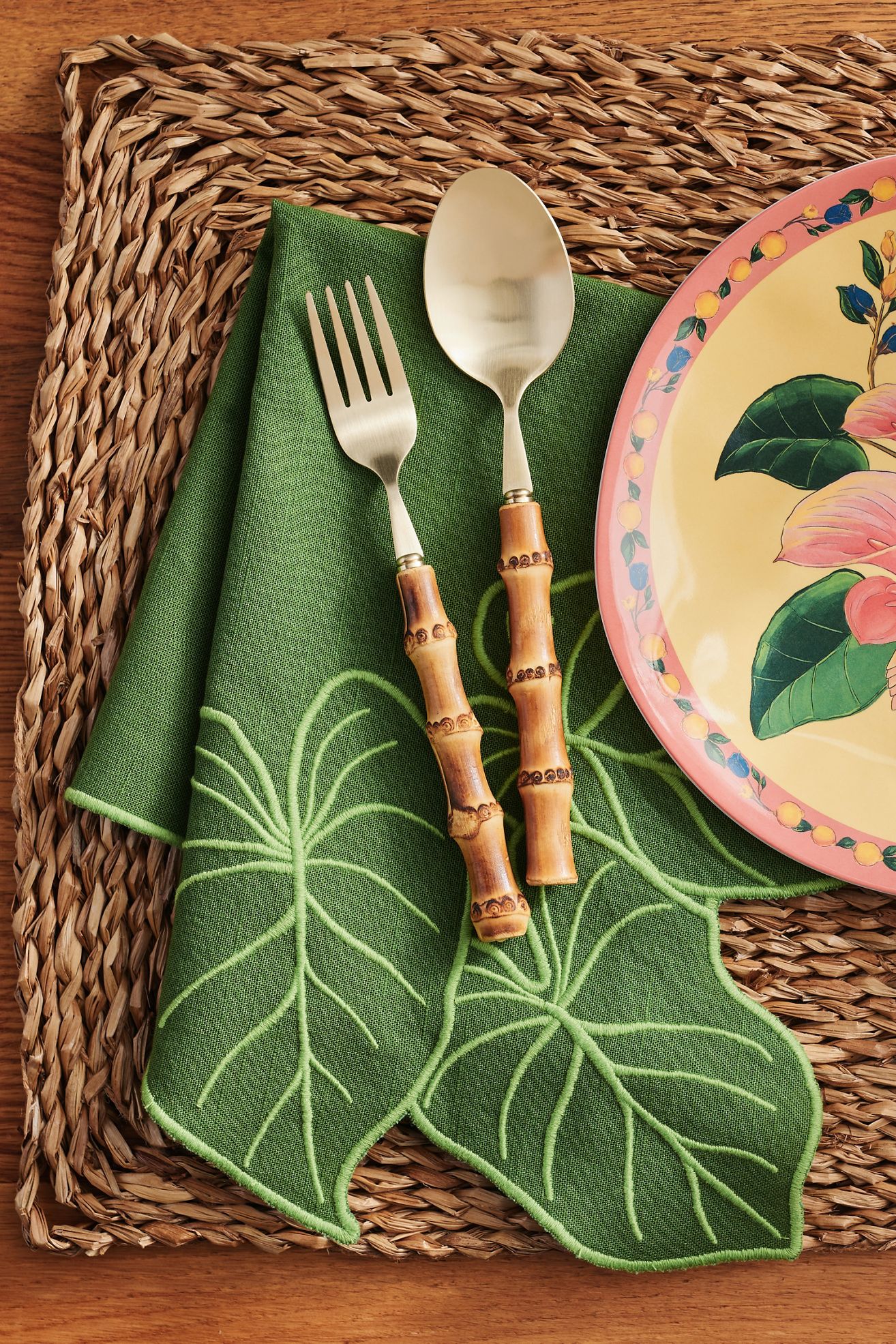 Farm Rio x Anthropologie Embroidered Napkin, Set of 2 - Palm Leaves, Set Of 2
