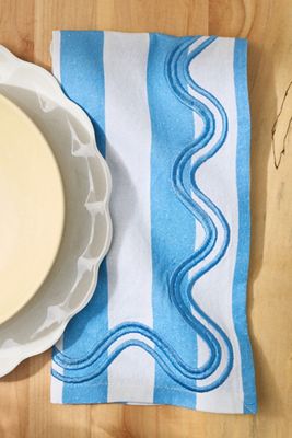 Madeline Striped Embroidered Napkins, Set of 2
