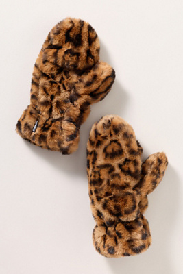 Apparis Coco Faux Fur Leopard Mittens In Brown