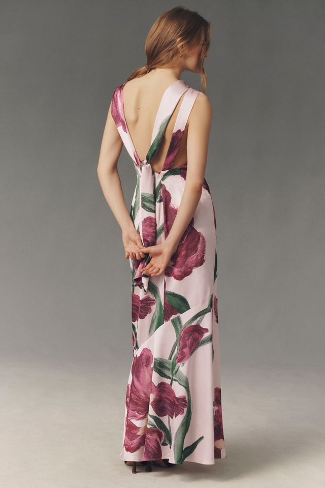 knee length dresses for ladies Halsey Tie Back Maxi Dress Wine Textured | Wedding Guest Dress main image 0