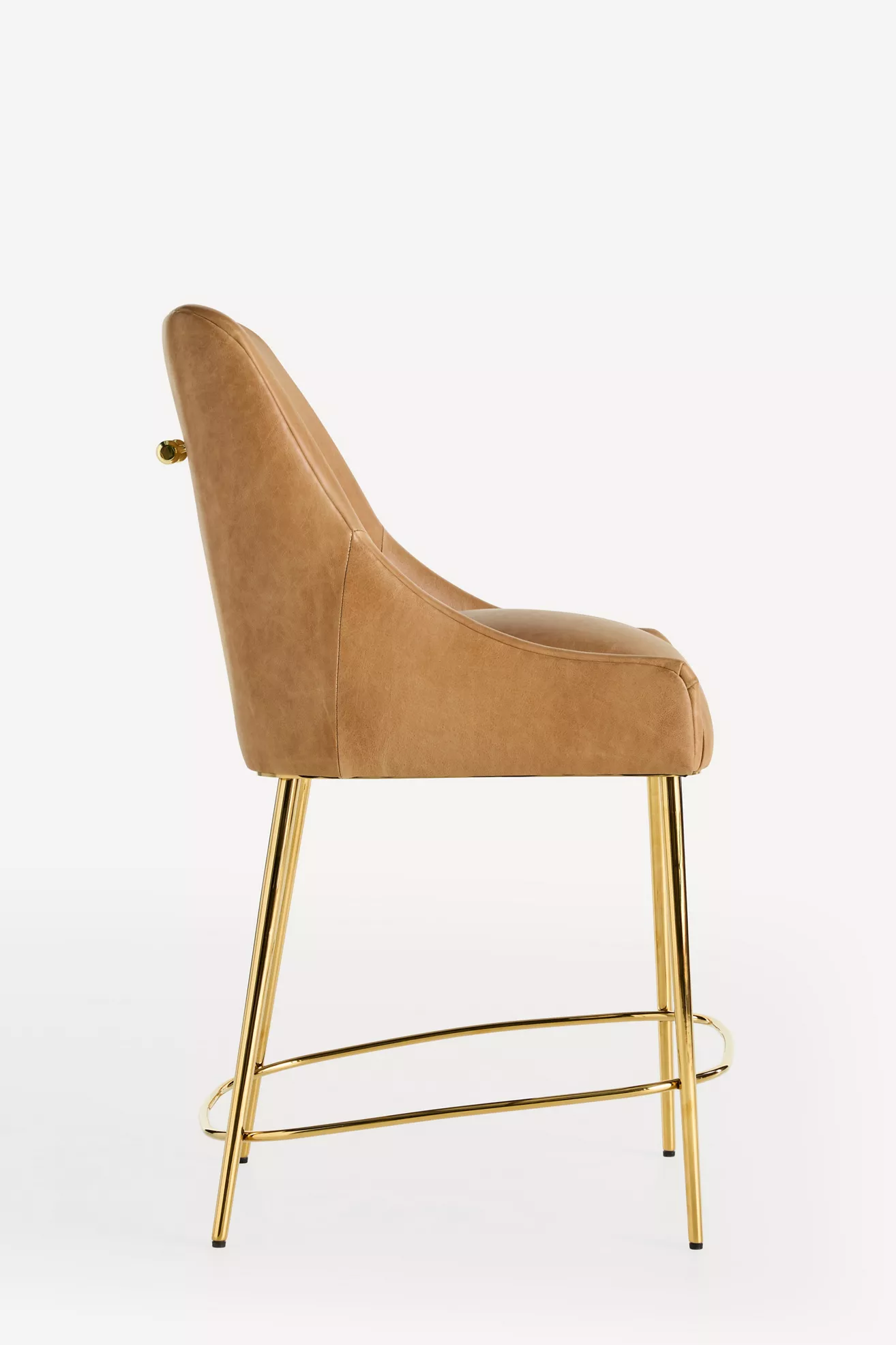 Side profile of Elowen counter stool showing back and height