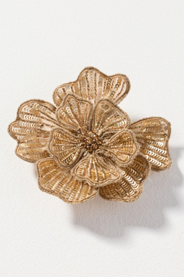 Namjosh Crystal Sequin Floral Barrette In Gold
