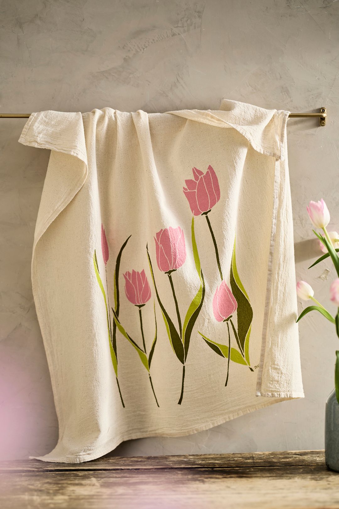 Tulips Cotton Dish Towel - Pink, One Size