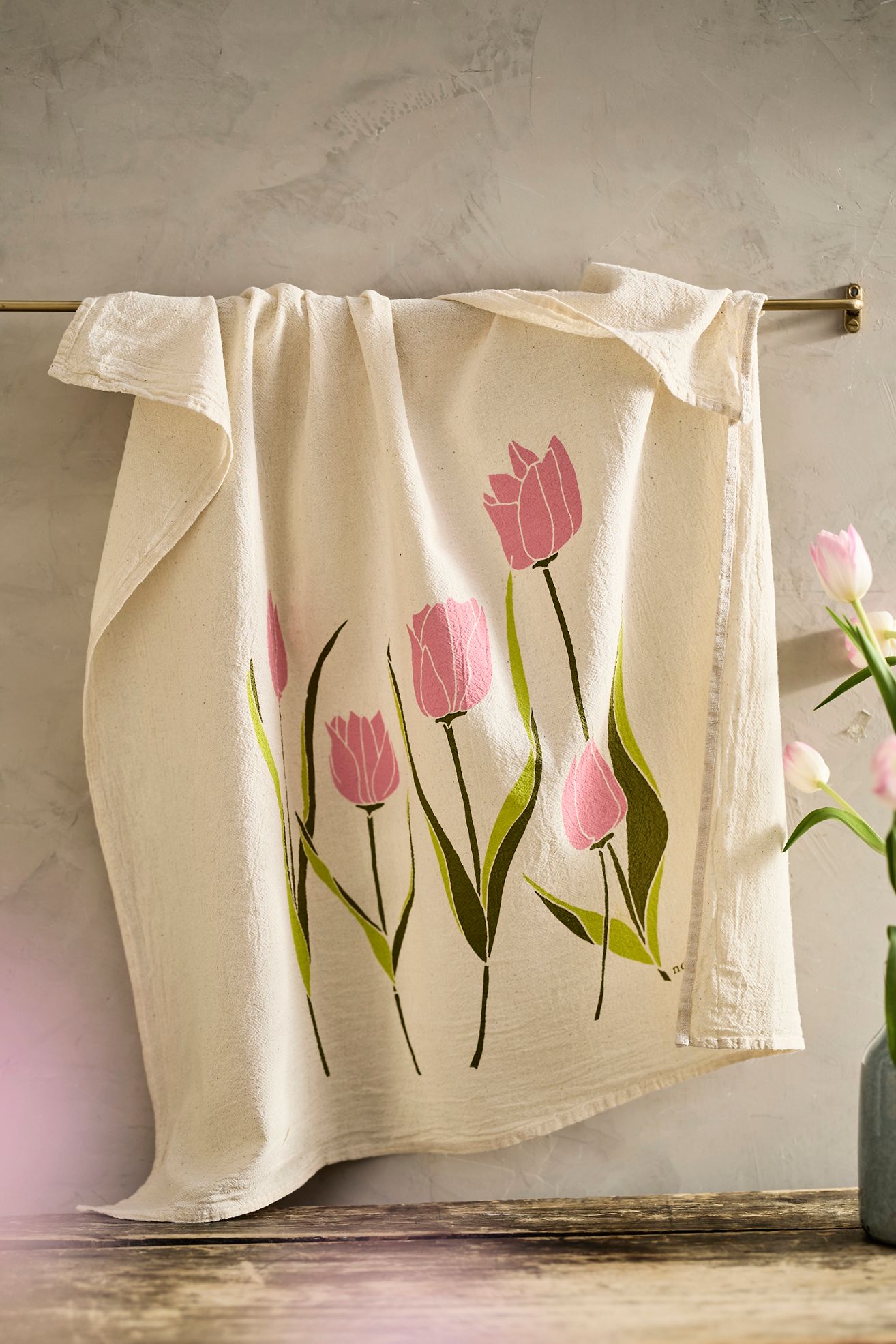 Tulips Cotton Dish Towel - Pink, One Size