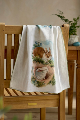 Spring Bunnies Linen Dish Towel