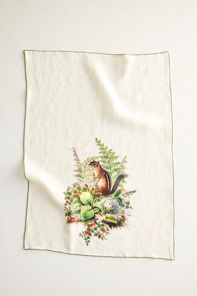 Spring Chipmunk Linen Dish Towel #1