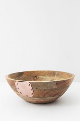 Coppermill Kitchen Vintage Inspired Wooden Serving Bowl with Copper Details