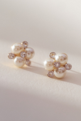 Paris By Debra Moreland Princess Cluster Stud Earrings In White