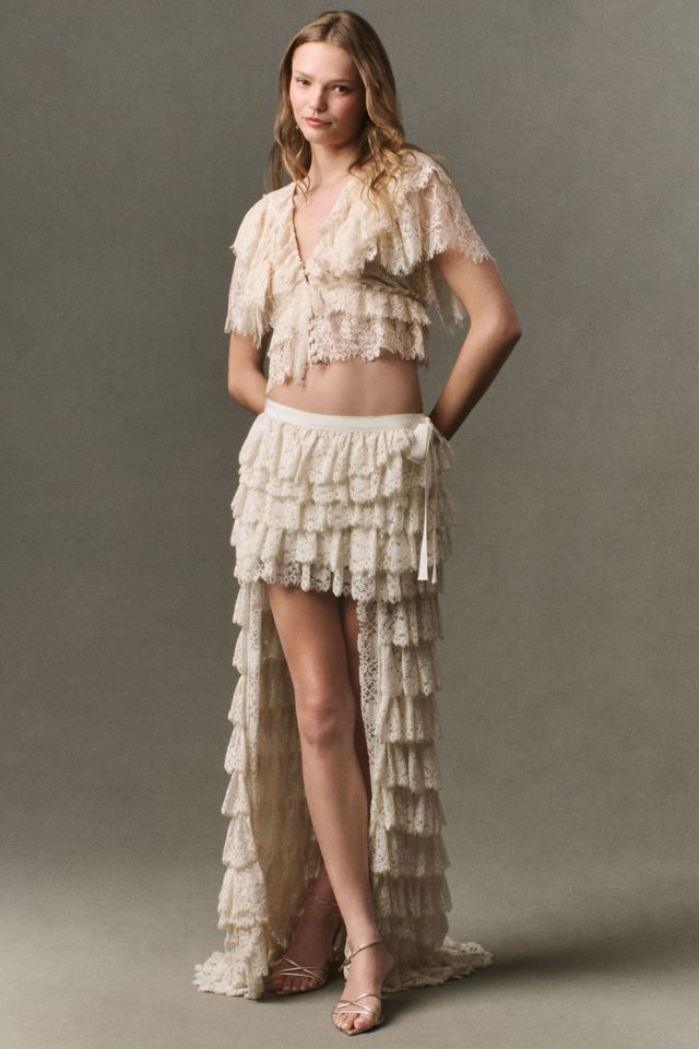 LoveShackFancy Camilia Lace High-Low Skirt #2
