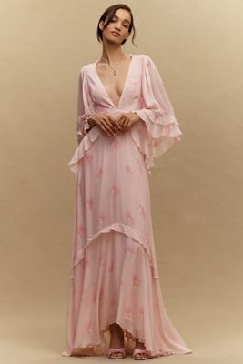 chinese dress ladies ever AMOUR|Elegant Chiffon V-Neckline Long Sleeve Wedding Guest Dress main image 1