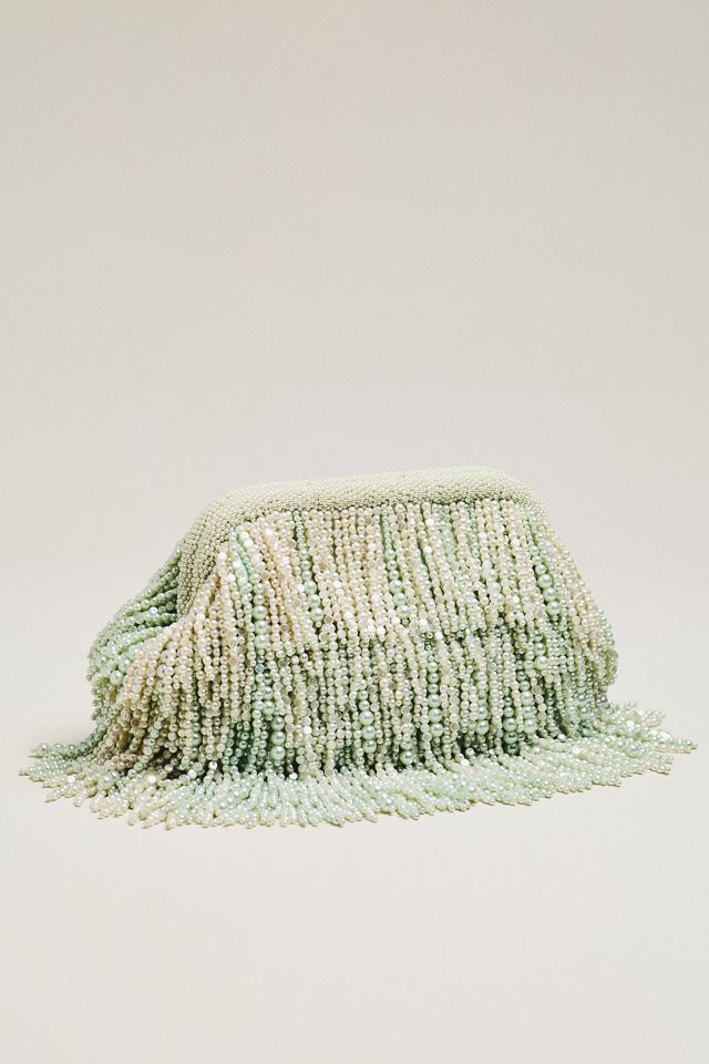Beaded Pearl Fringe Clutch #1