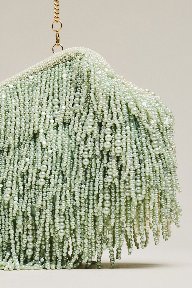 Beaded Pearl Fringe Clutch #2