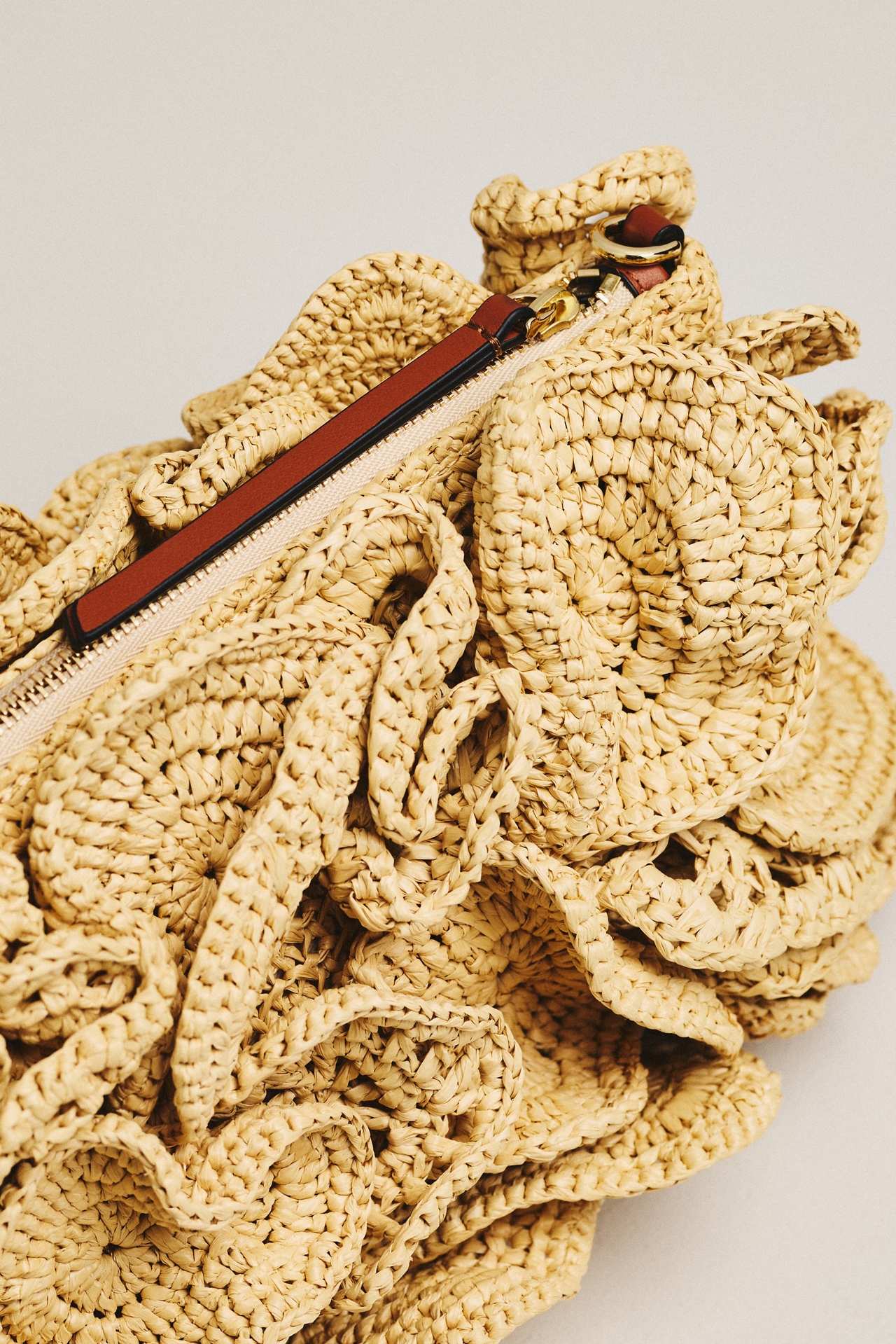 Farm Rio Flower Raffia Crochet Shoulder Bag