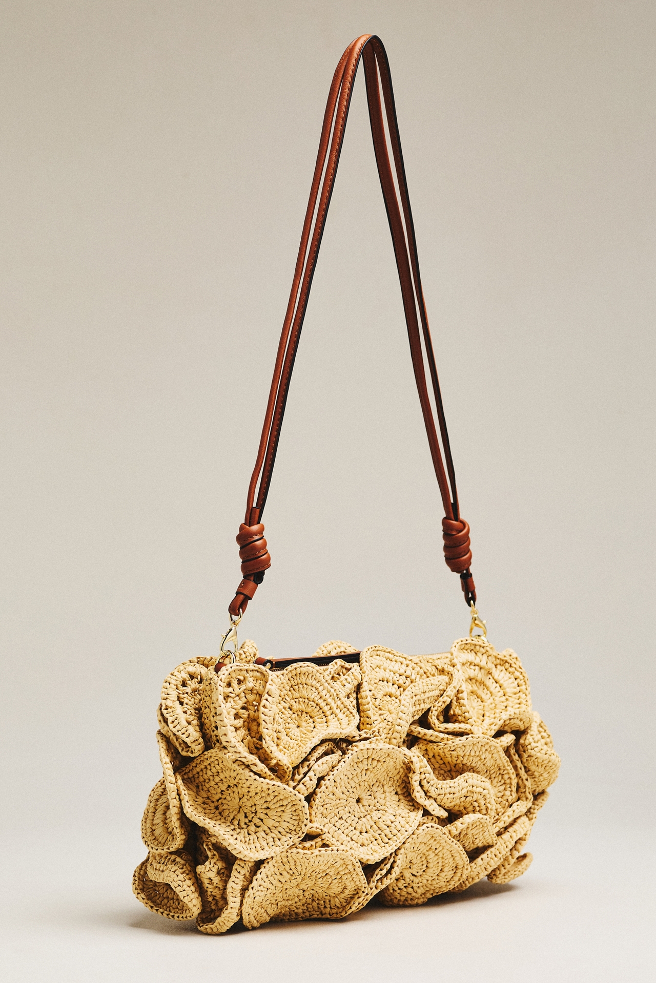 Farm Rio Flower Raffia Crochet Shoulder Bag