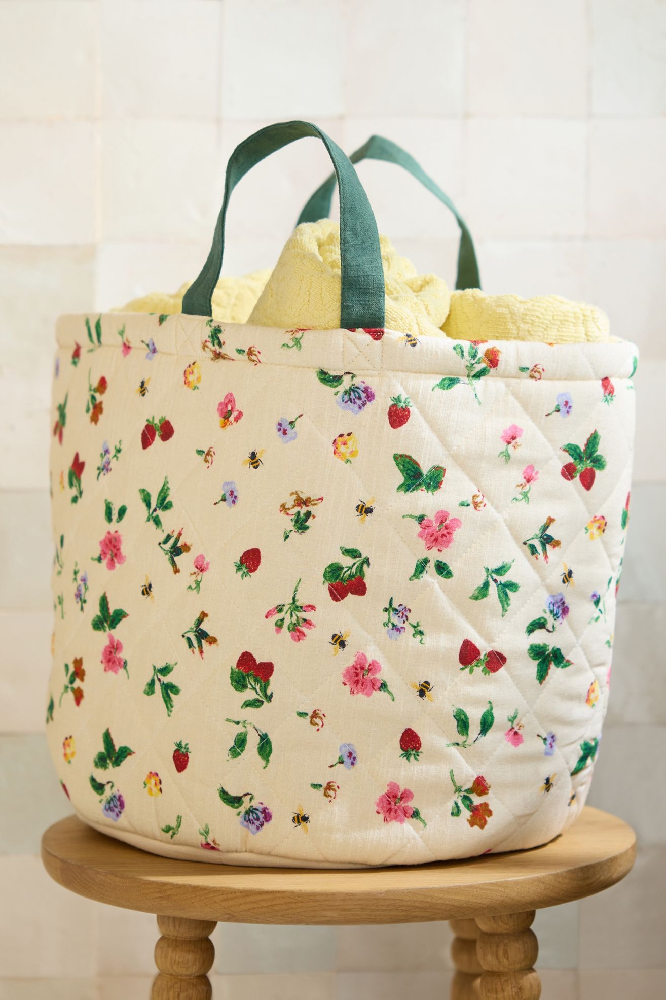 Quilted Block Print Basket - Tess Floral, Standard, One Size
