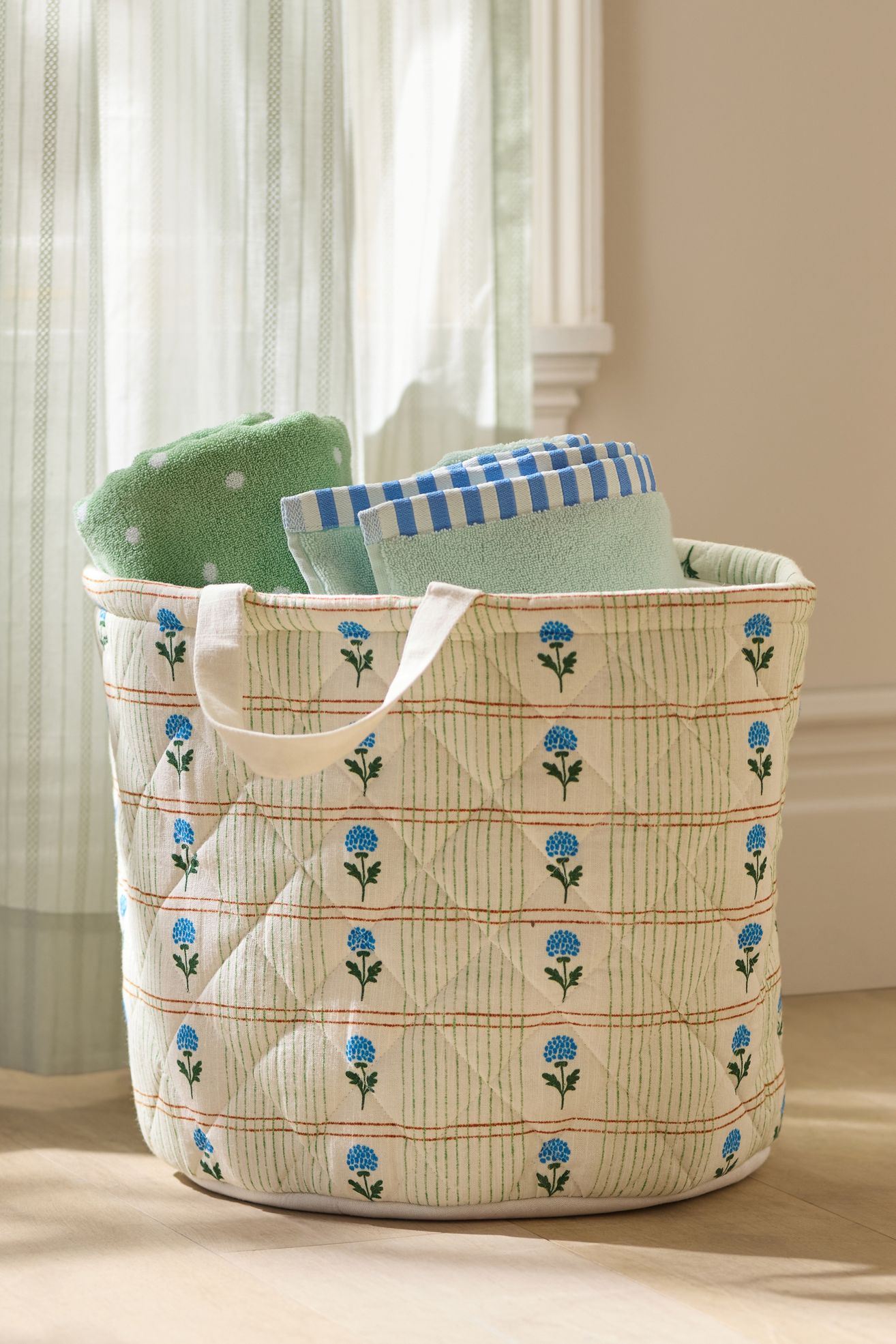 Quilted Block Print Basket - Tess Floral, One Size