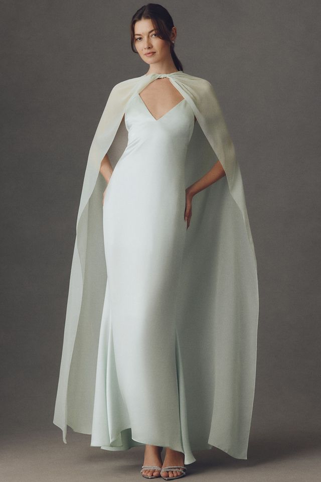 Mare Mare Sabrina Satin Slip Dress with Chiffon Cape | Anthropologie