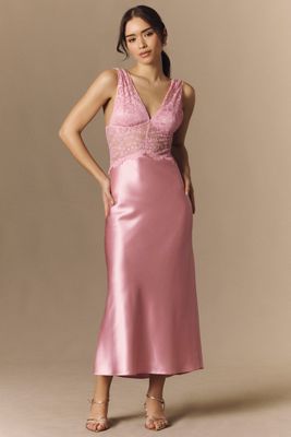 BHLDN Satin Lace Colorblock Midi Dress