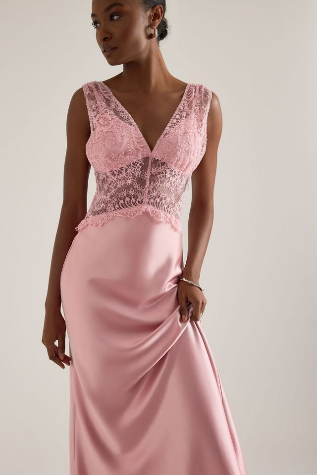 Mare Mare Lace Satin Sleeveless Midi Slip Dress #1