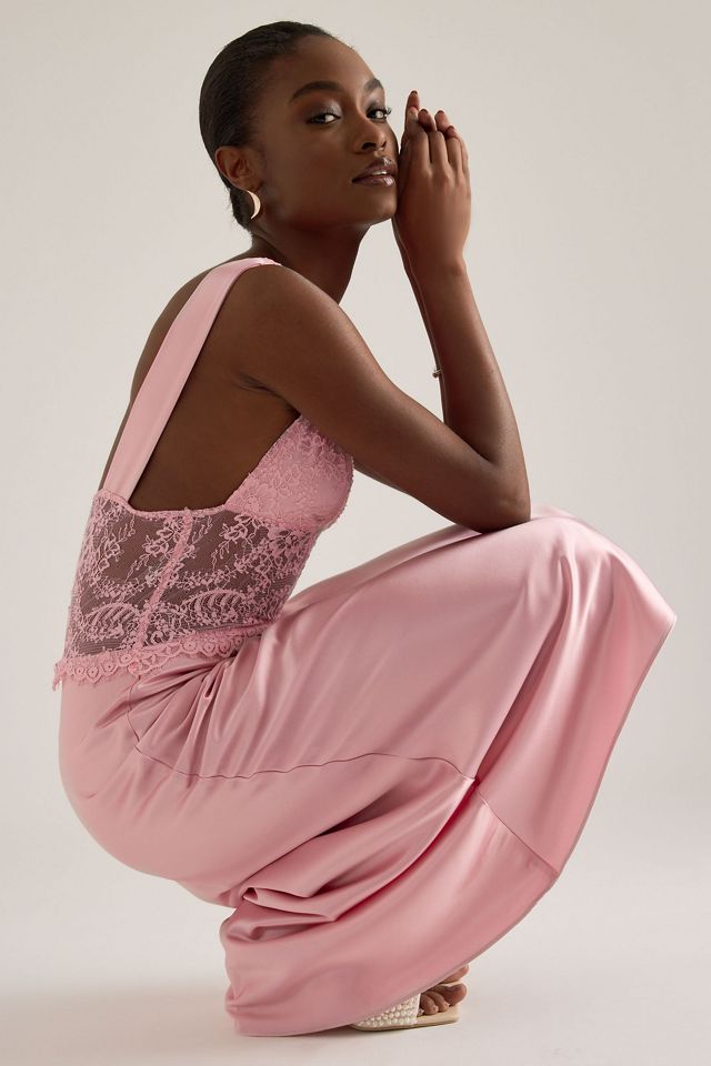 Mare Mare Lace Satin Sleeveless Midi Slip Dress #3