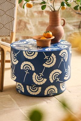Floral Inlay Resin Side Table