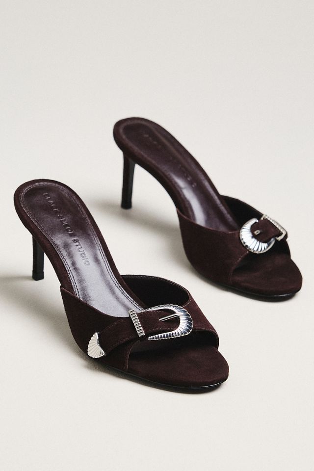 Black Suede Studio Elena Buckle Mule Heels #1