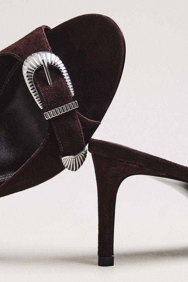 Black Suede Studio Elena Buckle Mule Heels #2