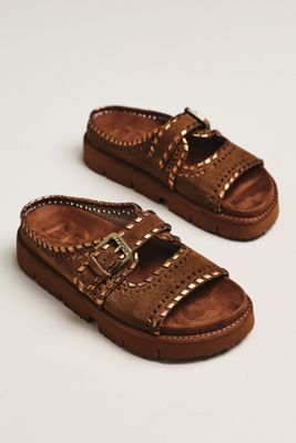 MOU Whipstitch Cutout Slide Sandals
