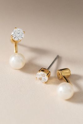 NADRI Esme Cubic Zirconia Earrings with Hanging Freshwater Pearl Backs 