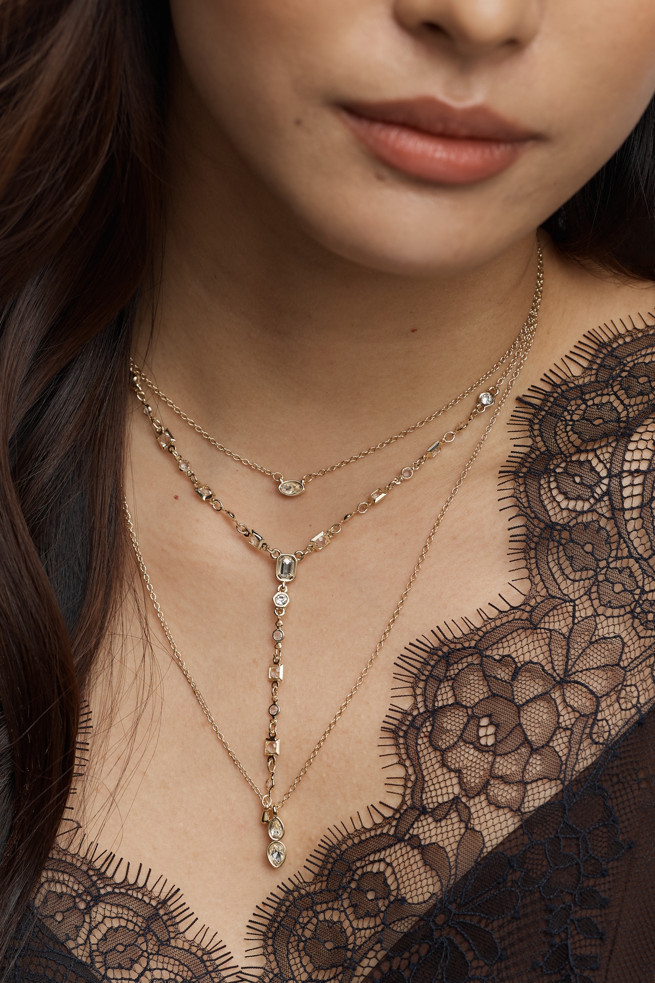 Triple Layered Crystal Necklace