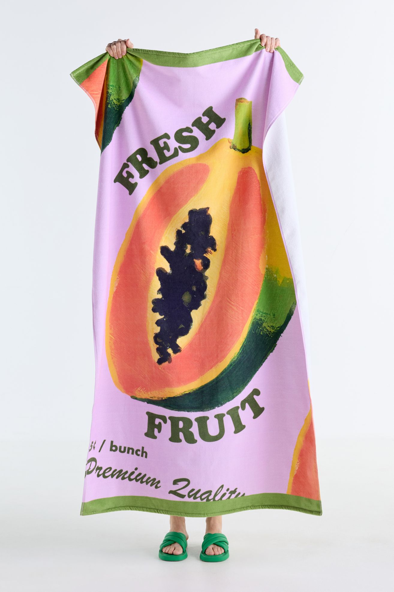 Cotton Woven Vintage Fruit Poster Beach Towel - Papaya, Beach Towel