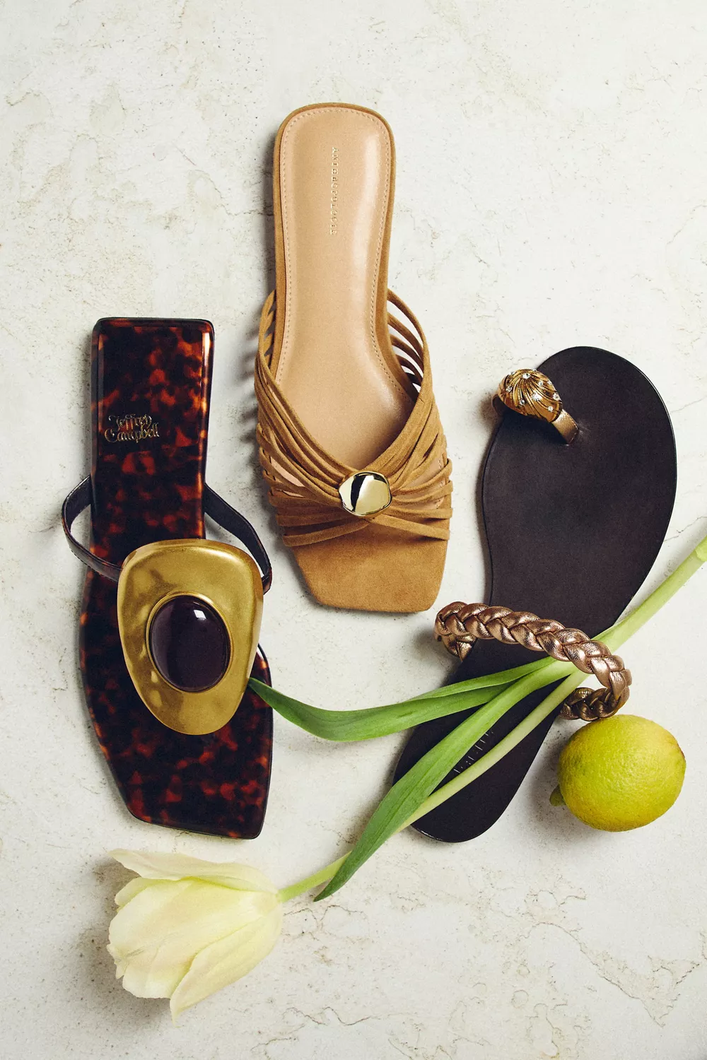 Strappy Square-Toe Slide Sandals