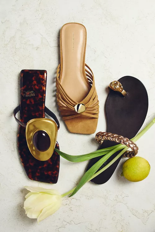 Strappy Square-Toe Slide Sandals