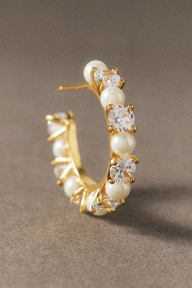 Crystal Pearl Hoop Earrings #1