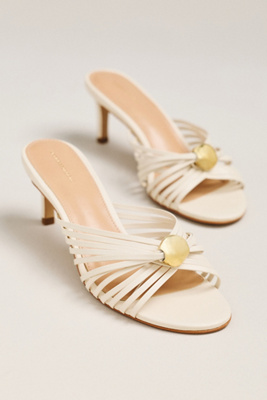 By Anthropologie Strappy Metallic Kitten Heel Sandals
